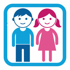 Boy and Girl Restroom Pictogram: WC Sign, Unisex Toilet Icon, Clean Design loo kids male flat cute  