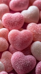 Obraz premium Sugary heart-shaped candies in pink and white tones