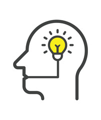 Creative Thinking Line Icon. Lightbulb in Human Head Linear Pictogram.