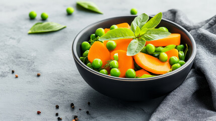Colorful ensalada rusa with vibrant vegetables and dill on a textured surface, illuminated by soft overhead light, creating a fresh and appetizing atmosphere