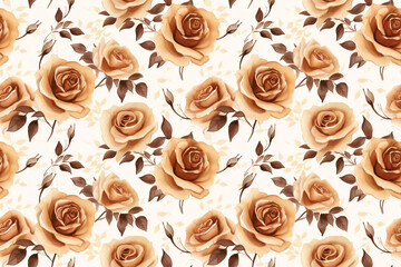 Seamless watercolor roses brown background pattern wallpaper