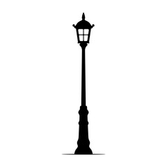 Fototapeta premium Old street lamp icon. Lamppost. Black silhouette. Vertical front side view. Vector simple flat graphic illustration. Isolated object on white background. Isolate.