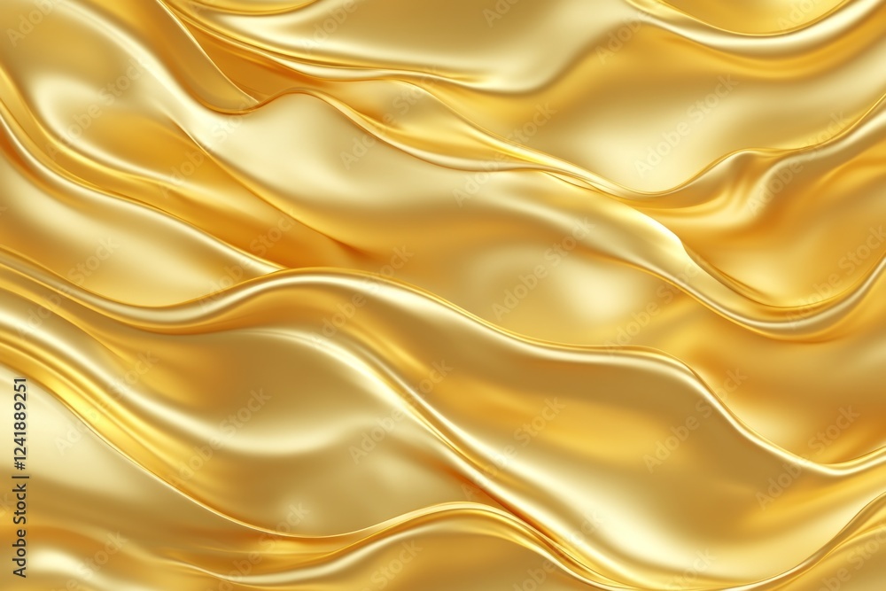 Poster golden silk fabric draping elegantly with smooth curves and soft texture in warm lighting