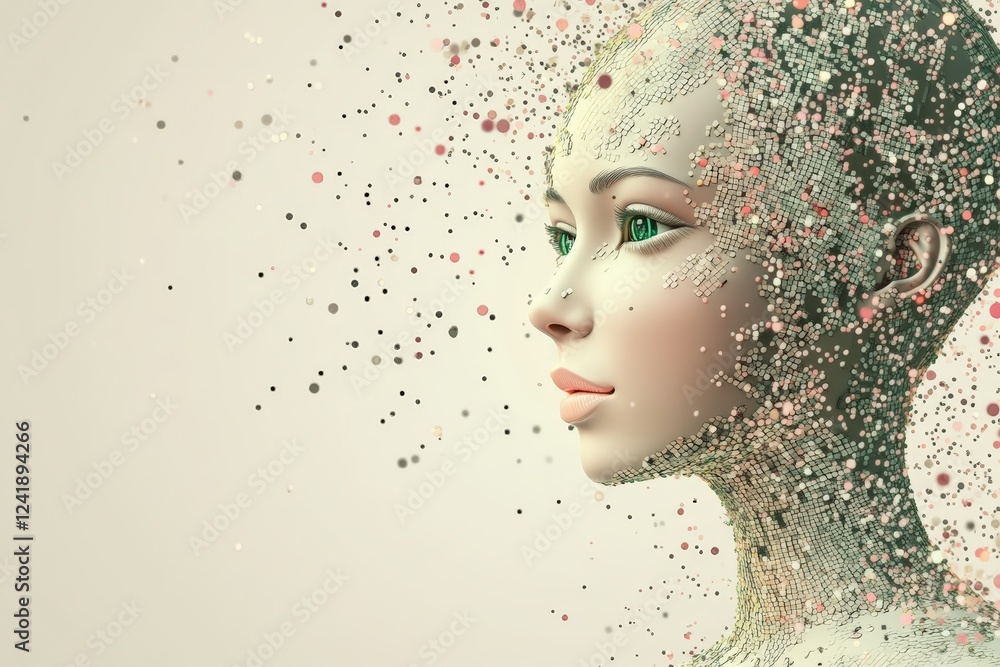 Poster abstract representation of a humanoid figure with a fragmented appearance