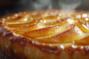 Steaming apple tart, kitchen, close-up, food photography