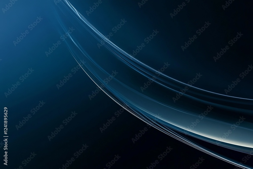 Poster abstract blue texture with soft curves and light reflections in a dark background