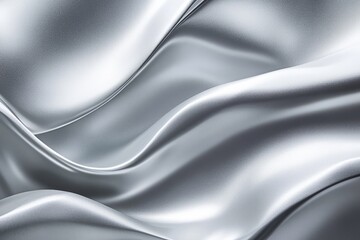 Elegant silver satin fabric displayed with graceful folds and waves in soft lighting for a luxurious aesthetic appearance