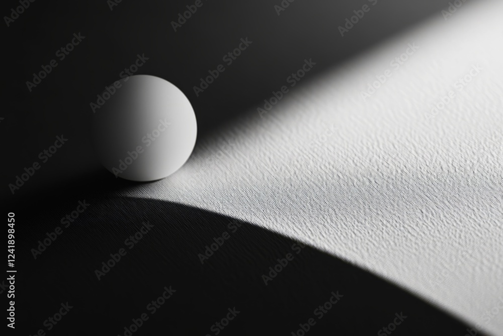 Poster white sphere casting soft shadows on textured surface in minimalist composition