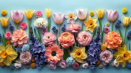 Fototapeta premium A vibrant spring floral arrangement featuring a variety of colorful blooms