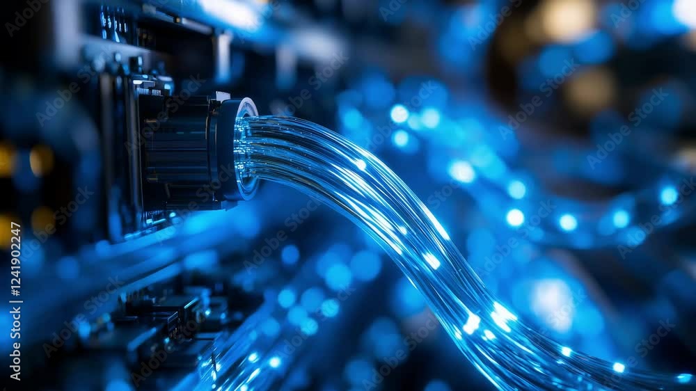 Aufkleber illuminated fiber optic cable conveys high speed data in a cutting edge networking environment, show