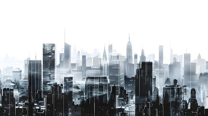 Fototapeta premium Monochromatic Urban Skyline Stencil: Architectural Structures and Patterns in Cityscape Silhouettes