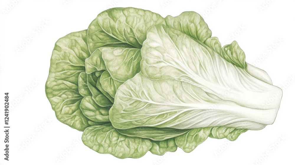 Wall mural Fresh Napa Cabbage, Vegetable Illustration, White Background, Food Recipe