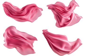 Set of floating elegant red fabrics isolated on white background