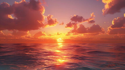 Fiery Sunset Over a Calm Ocean