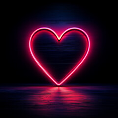 Neonherz leuchtet im Dunkeln, umgeben von sanften Farbnuancen

