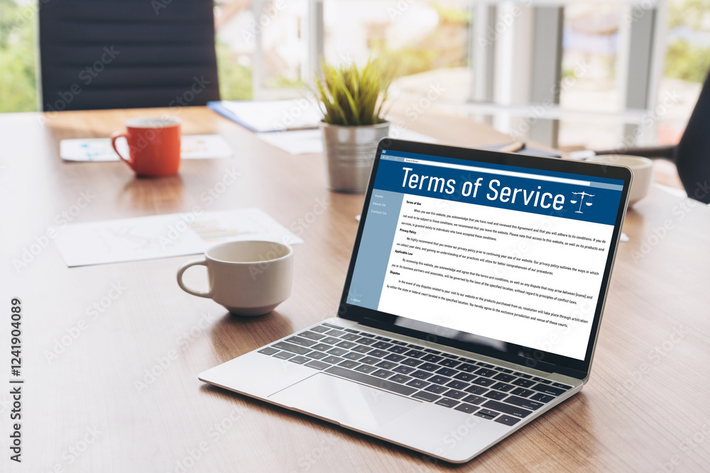 Poster online term of service conditions showing brisk rules and regulations in using the website on device