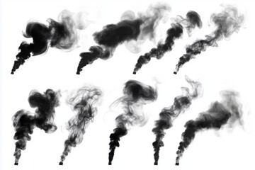 Obraz premium Set of heavy black smokes isolated on white background