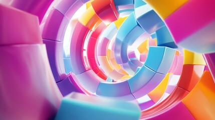 Obraz premium Colorful Abstract Spiral Tunnel with Smooth 3D Cubes and Light Effects