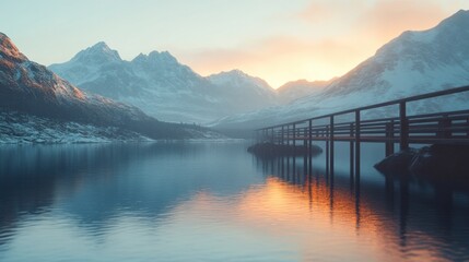 In the heart of the mountains, an old bridge arches gracefully over a river.
