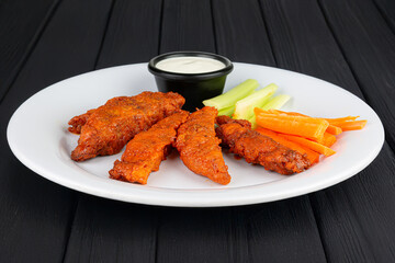 Buffalo Wings with Cucumber and Carrot Crudit&eacute;s