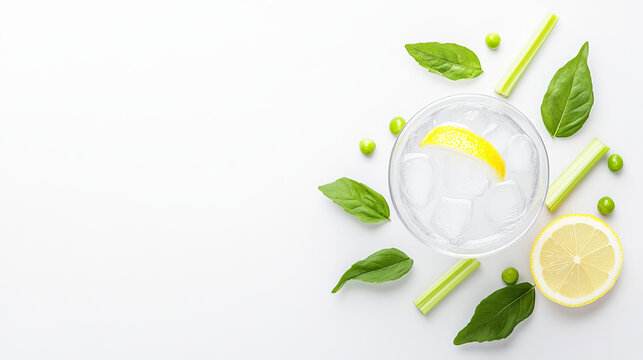 Refreshing Caesar cocktail garnished with green beans, celery, and a lemon twist in a frosty glass showcased in bright natural light