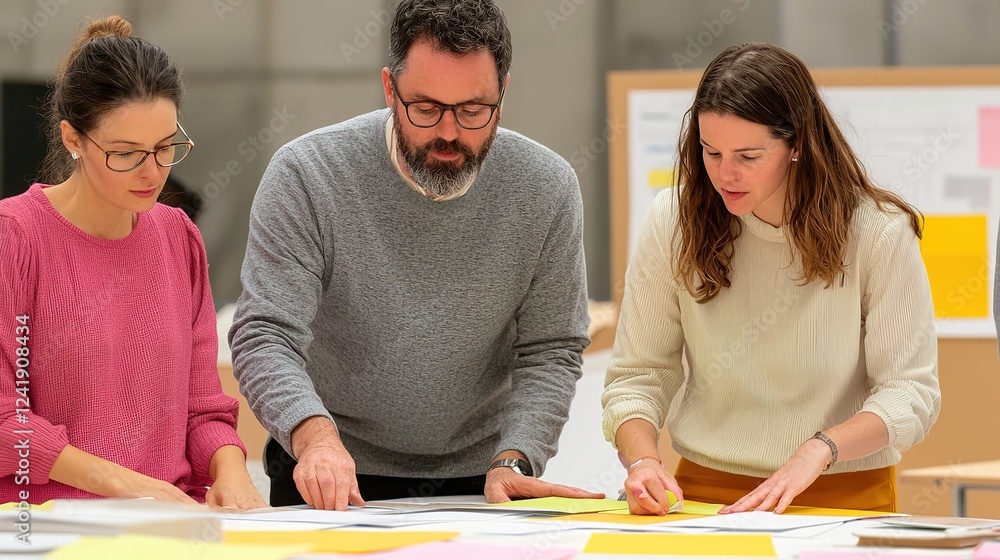 Poster prototyping innovative solutions by design teams in collaborative workspace creative environment gro