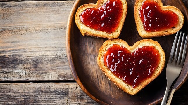 Heart-shaped jam spread on golden-brown toast
