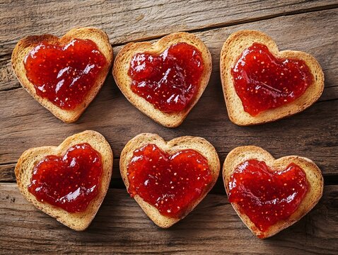 Heart-shaped jam spread on golden-brown toast