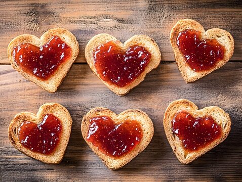 Heart-shaped jam spread on golden-brown toast