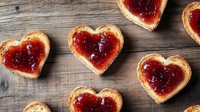 Heart-shaped jam spread on golden-brown toast