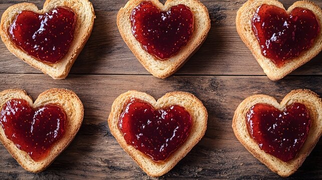 Heart-shaped jam spread on golden-brown toast
