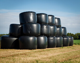silage bales in a field