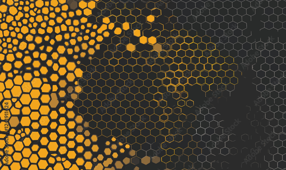 Poster dynamic hexagon honeycomb halftone background with geometric pattern and gradient flow