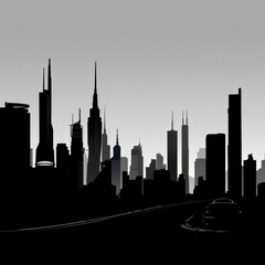 Naklejka premium Urban park offering stunning view of city skyline with modern buildings and vibrant greenery silhouetted skyline cityscape architecture illustration building city vector