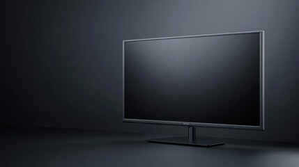 Fototapeta premium Modern Black Flat Screen Television on Minimalist Dark Background in Contemporary Living Space