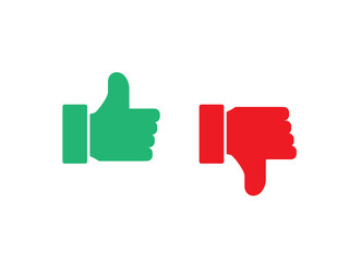 Green and red thumbs up and thumbs down icon flat design. Vector illustration.
