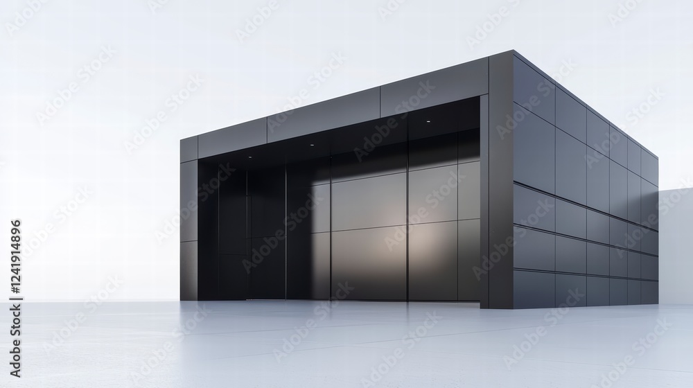 Poster modern black cube structure: a sleek, minimalist architectural rendering of a contemporary black cub