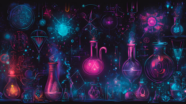 Magic potion background created with generative ai. Alchemy & Magic Symbols. Illustration