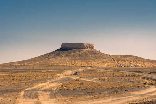 The fortress of Chilpik Kala,  a tower of silence (dakhla) of the ancient Zoroastrian religion, serving as burial site in the desert, Uzbekistan