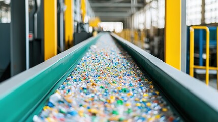 Aerial view of efficient conveyor belt transport in recycling industrial processes for a sustainable environment