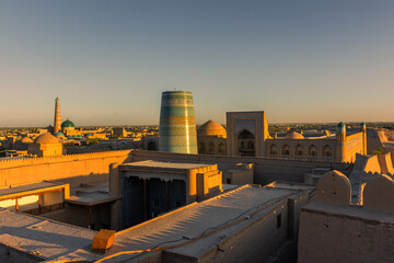 Beautiful sunset over the Itchan Kala of Khiva ancient historic center,  Uzbekistan