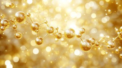 3D rendering of hyaluronic acid molecules and a collagen serum droplet in a creamy cosmetic background, symbolizing hydration, skin rejuvenation, and scientific skincare innovation with modern aesthet