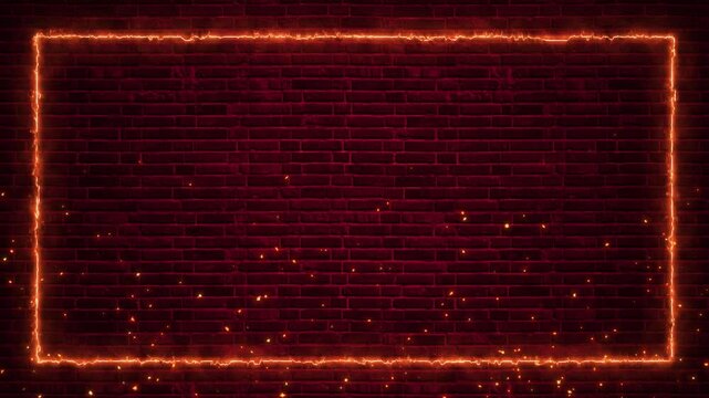 fire frame and sparks on brick wall animation, game and technology copy space motion background