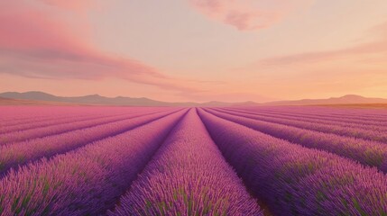 Obraz premium Sunset Serenity: Lavender Fields at Golden Hour