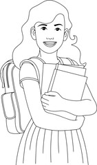 child carrying books line vector illustration isolated on white background