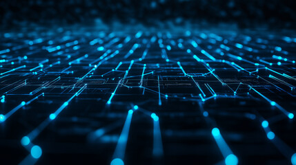 Obraz premium A glowing blue matrix of interconnected digital folders, with data packets visibly moving through transparent pipelines, representing seamless file organization and storage.