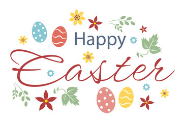 Happy Easter text on a white background. Greeting Card