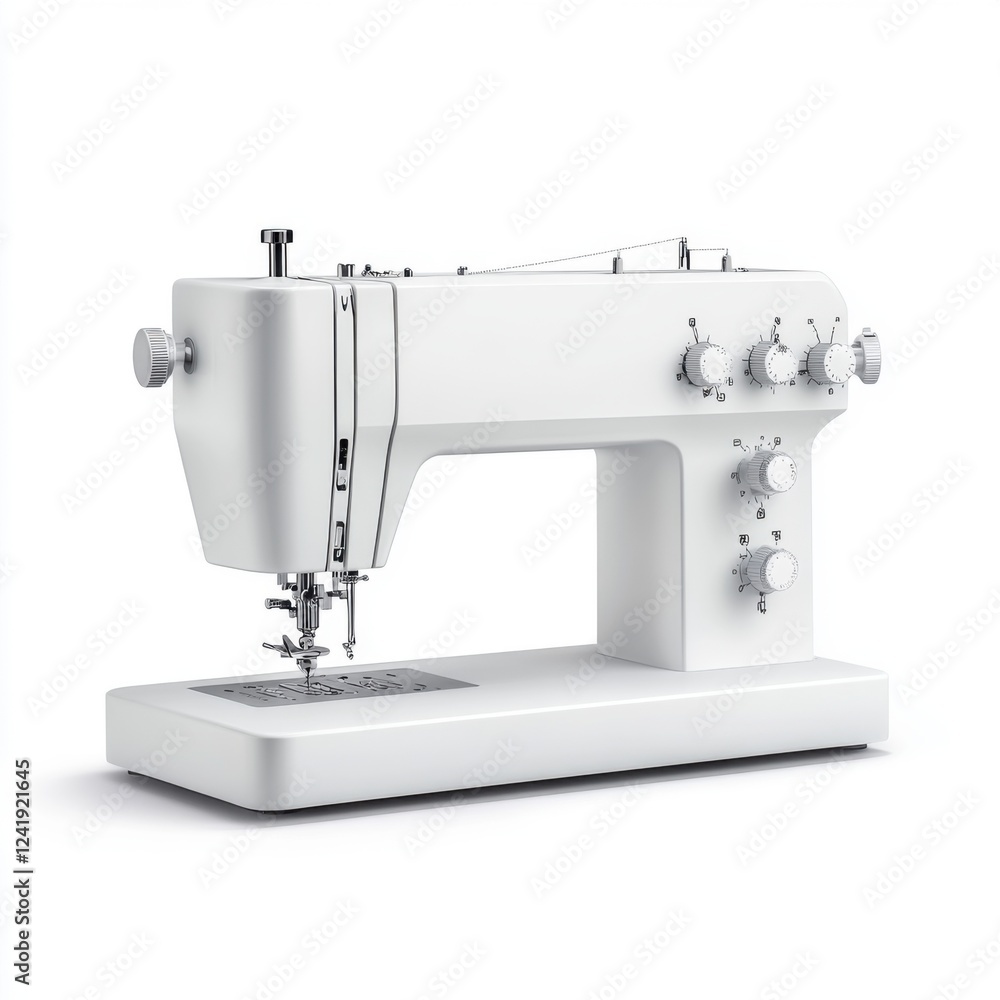 Poster modern sewing machine for crafting and tailoring projects in minimalist design and white color schem