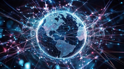 Futuristic Digital Globe Surrounded by Data Connections and Light