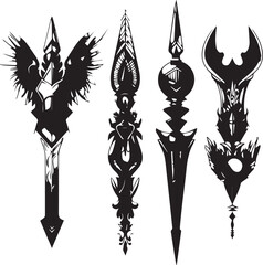 A set of decorative elements for design. Cyberpunk, gothic, retro, vintage, ornaments, patterns. Hand drawn vector illustration